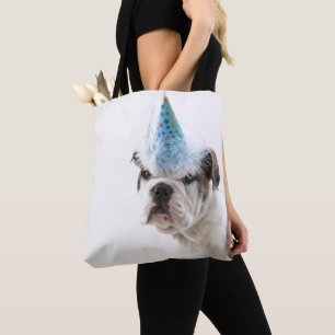 British Bulldog Puppy Wearing A Party Hat Tote Bag