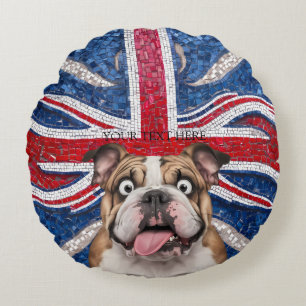 British Bulldog with Union Flag as Background Round Cushion