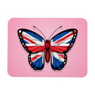 British Butterfly Flag on Pink Magnet