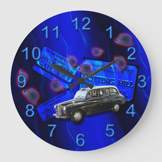 British cab London icons blue Large Clock (Front)