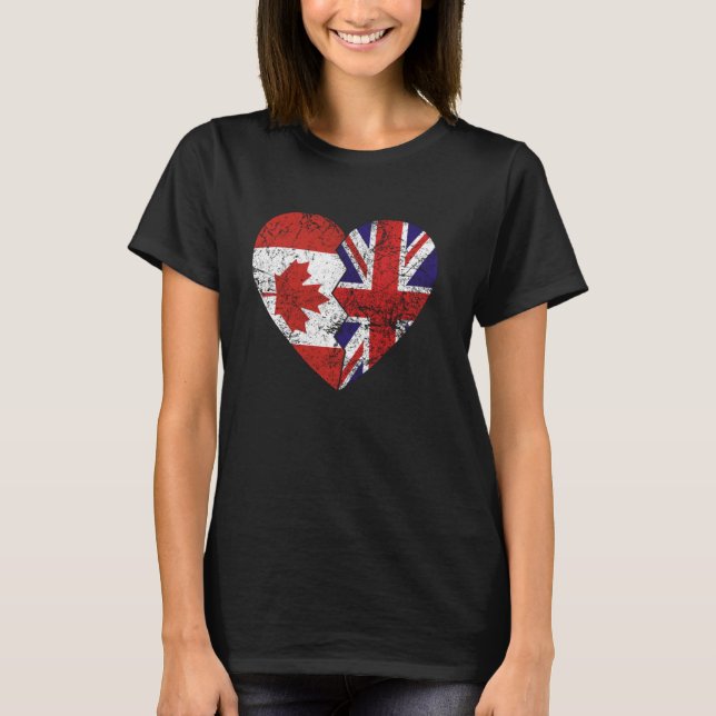 British Canadian Flags Heart Canada United Kingdom T-Shirt (Front)