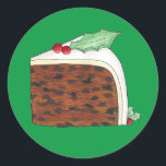 British Christmas Cake Slice Festive Holiday Food  Classic Round Sticker<br><div class="desc">UK-themed design features an original marker illustration of a delicious slice of British Christmas cake,  topped with holly leaves and berries. Ideal for celebrating the festive period!</div>