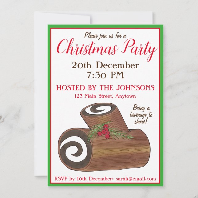 British Christmas Cake Yule Log Holiday Party Invitation (Front)