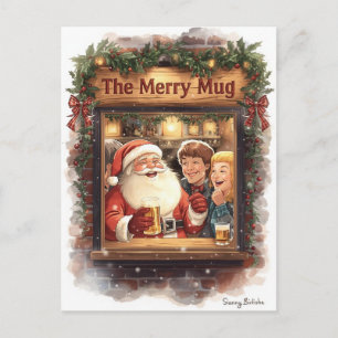 British Christmas Card with Santa Claus at Pub