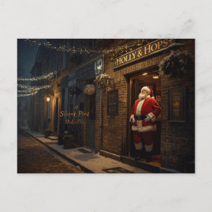 British Christmas Card with Santa Claus at Pub