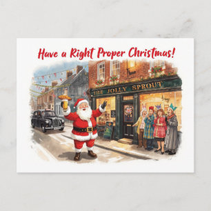 British Christmas Card with Santa Claus at Pub