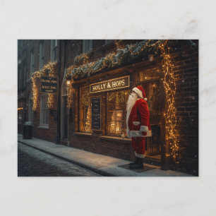 British Christmas Card with Santa Claus at Pub