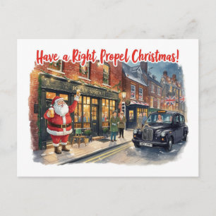 British Christmas Card with Santa Claus at Pub
