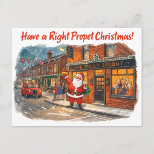 British Christmas Card with Santa Claus at Pub