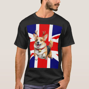 British Christmas Corgi with Reindeer Antlers T-Shirt