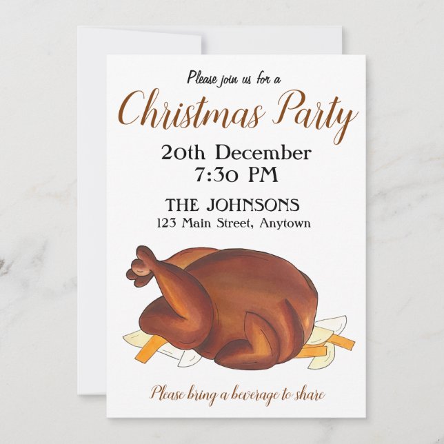 British Christmas Dinner Turkey Festive Party Invitation (Front)