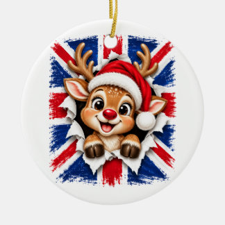 British Christmas Reindeer Ceramic Tree Decoration