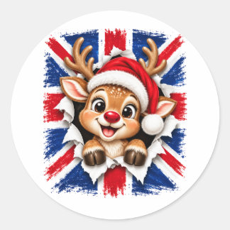 British Christmas Reindeer Classic Round Sticker