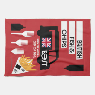 British Classic Fish And Chips   Tea Towel