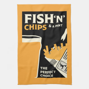 British Classic Fish And Chips       Tea Towel