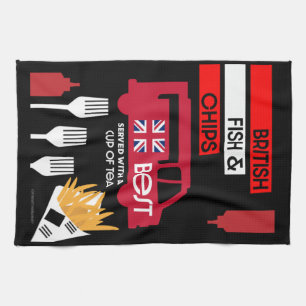 British Classic Fish And Chips     Tea Towel