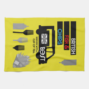British Classic Fish And Chips   Tea Towel
