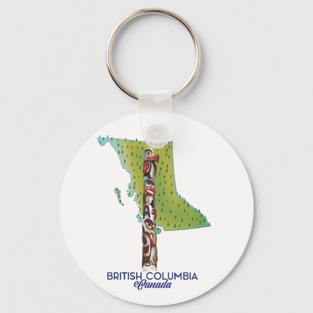 British Columbia Canada map poster. Giant Coffee M Key Ring (Front)