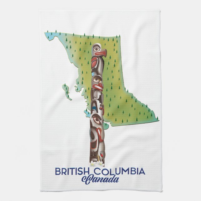 British Columbia Canada map poster. Tea Towel (Vertical)