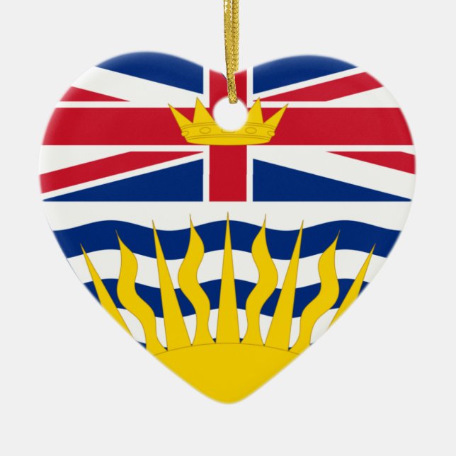 British Columbia Flag Heart Ceramic Tree Decoration (Front)