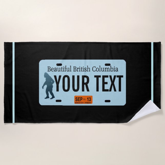 British Columbia Sasquatch License Plate Beach Towel (Front)