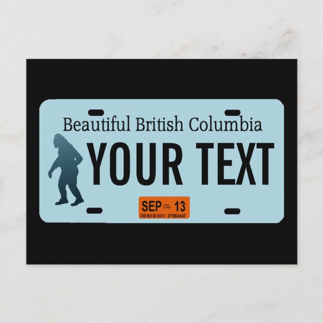 British Columbia Sasquatch License Plate Postcard (Front)