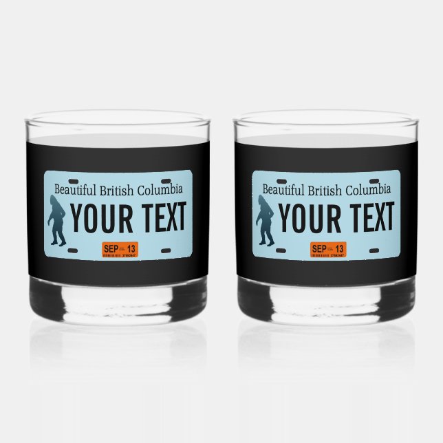 British Columbia Sasquatch License Plate Whiskey Glass (Front)