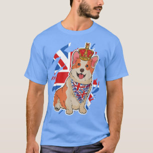 British Corgi Dog Crown Union Jack Queens Platinum T-Shirt