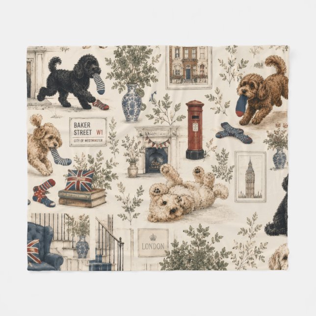 British Cottagecore Cockapoo  Fleece Blanket (Front (Horizontal))