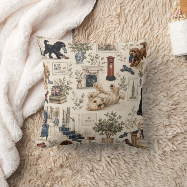 British Cottagecore Cockapoo Throw Pillow (Blanket)
