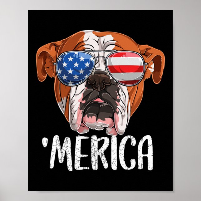 British English Bulldog Dog 4th Of July American F Poster (Front)