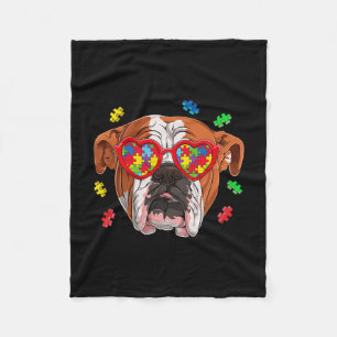 British English Bulldog Dog Puzzle Gles Awareness  Fleece Blanket