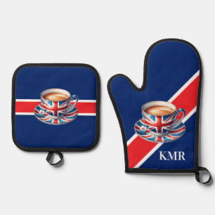 British Flag Aesthetic English Teacup Oven Mitt & Pot Holder Set