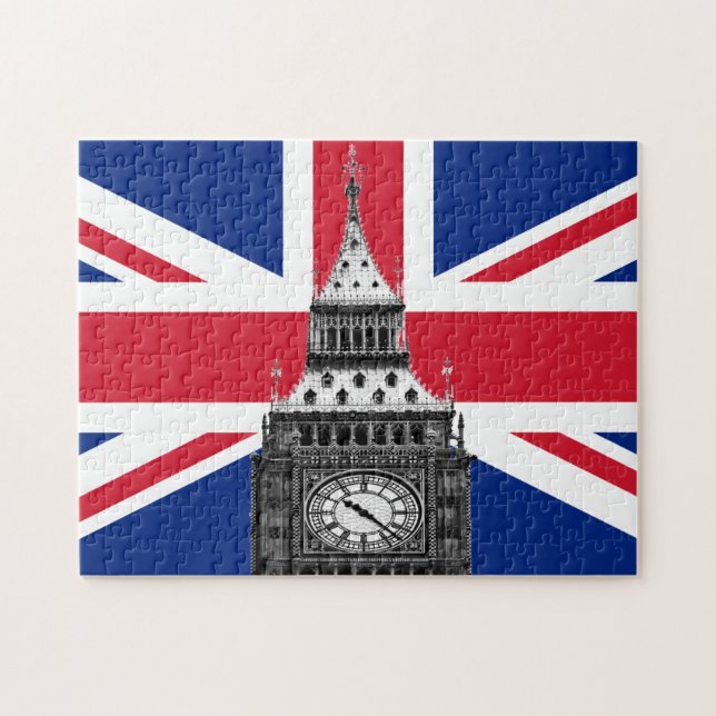 British Flag & Big Ben - London, UK /sports fans Jigsaw Puzzle (Horizontal)