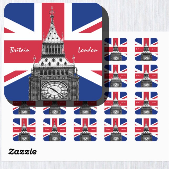 British Flag & Big Ben - London, UK /sports fans Square Sticker (Creator Uploaded)