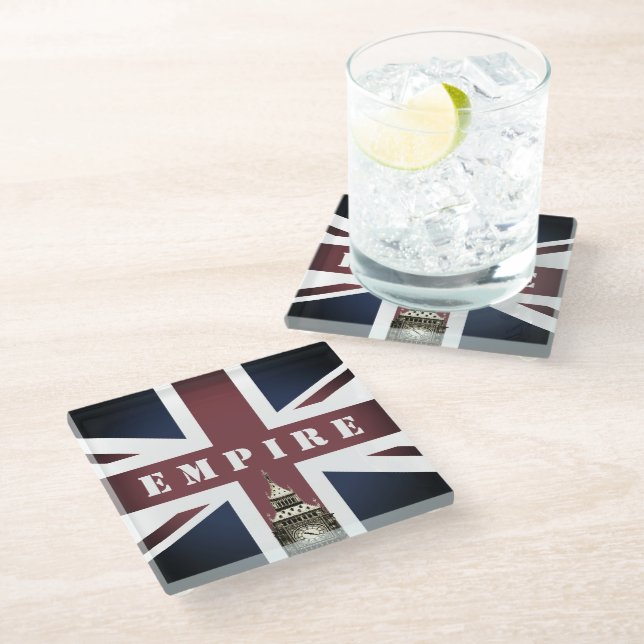 British Flag, Empire, United Kingdom, Big Ben UK V Glass Coaster (Angled)