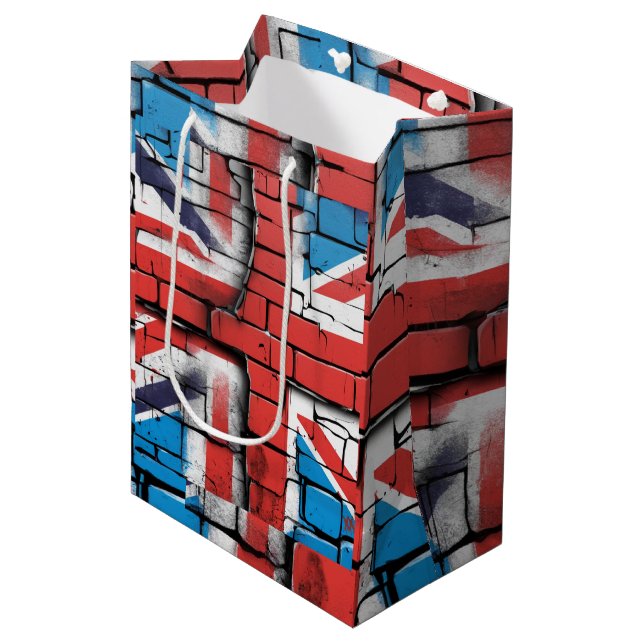 British Flag Graffiti Art on a Brick Wall Medium Gift Bag (Front Angled)