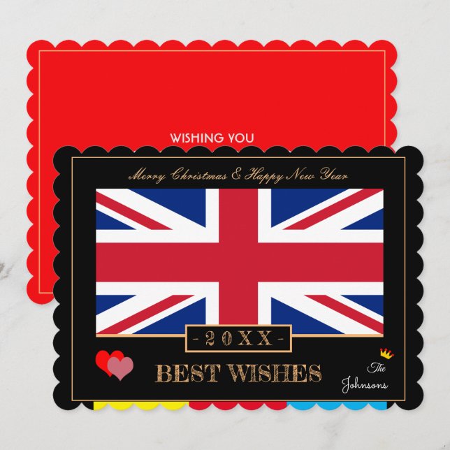 British Flag & Happy New Year/Best Wishes Card UK (Front/Back)
