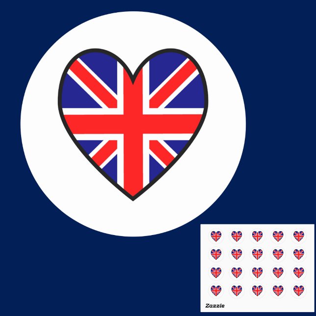 British Flag Heart Valentine  Classic Round Sticker (Creator Uploaded)