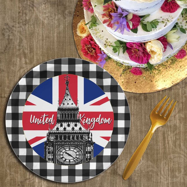 British Flag Plate, Big Ben, Plaid, United Kingdom Paper Plate (Creator Uploaded)