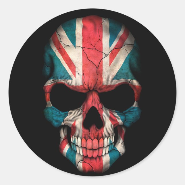 British Flag Skull on Black Classic Round Sticker (Front)