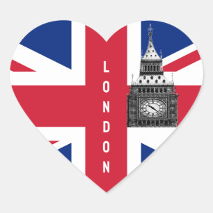 British Flag Sticker, London, Big Ben, UK Heart Sticker