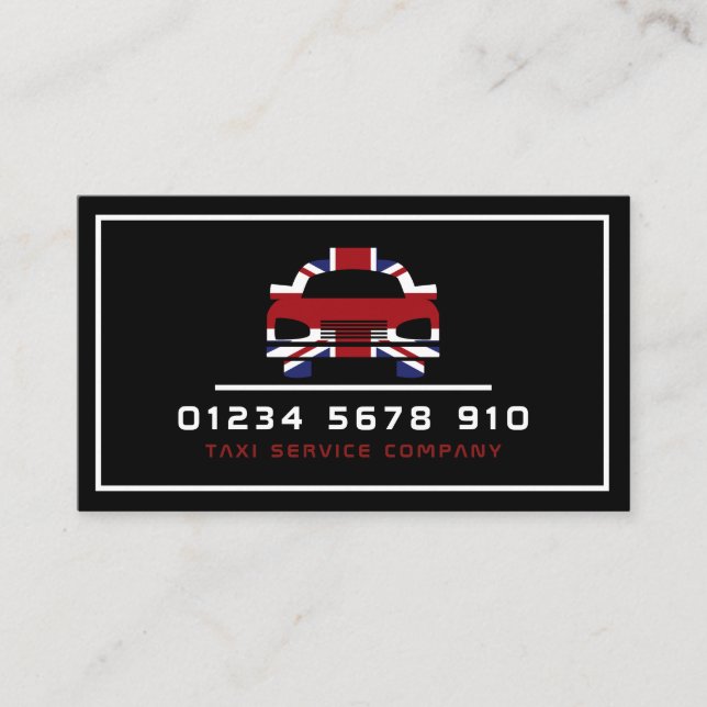 British Flag Taxi Cab Logo, Price List Business Card (Front)