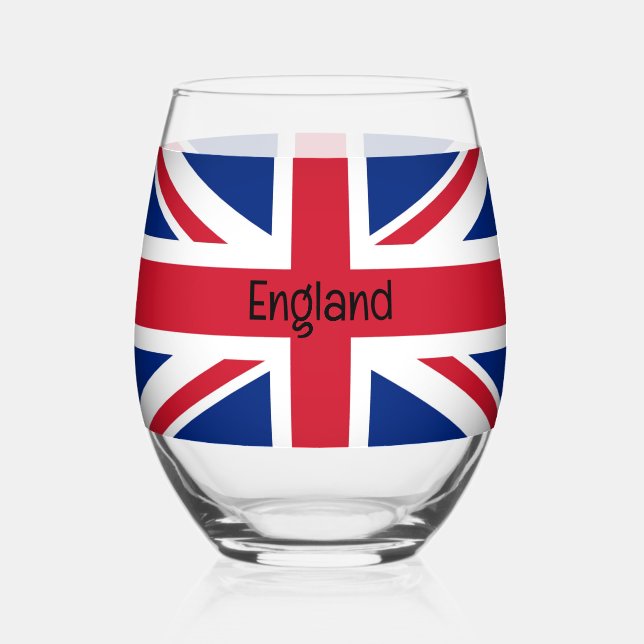 British Flag Union Jack Design Stemless Wine Glass (Front)
