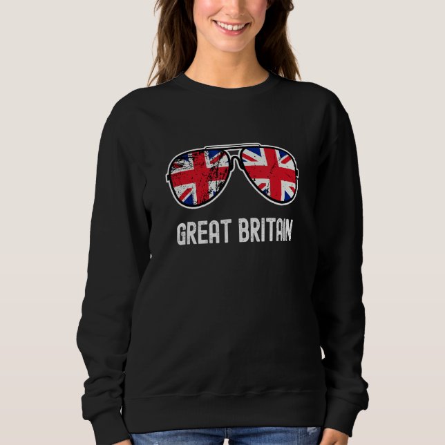 British Flag Union Jack Sunglasses England UK Sweatshirt (Front)