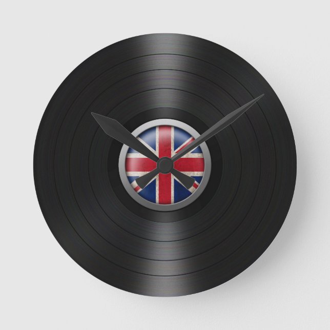 British Flag Vinyl Record Album Graphic Round Clock (Front)