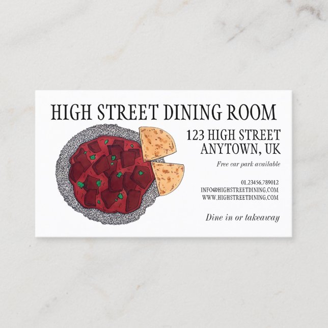 British Food Indian Takeaway Chicken Tikka Masala Business Card (Front)