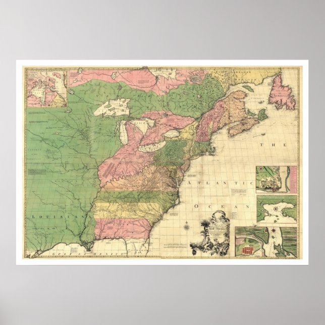 British French America Map 1755 Poster (Front)