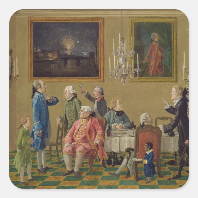 British gentlemen at Sir Horace Mann's home in Flo Square Sticker (Front)