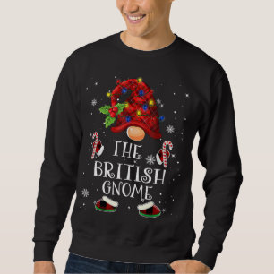 British Gnome Buffalo Plaid Christmas Tree Light Sweatshirt